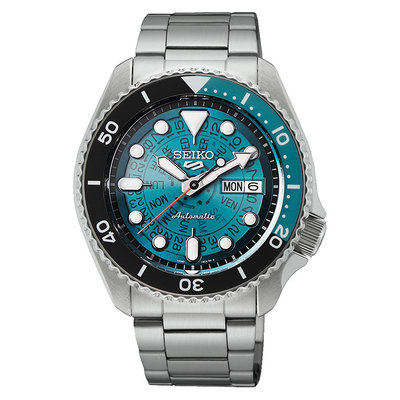 【SEIKO】精工 5 Sports SRPJ45K1 透明面盤 鋼錶帶 機械男錶 4R36-13N0B 透明藍/藍黑圈