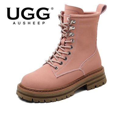 【現貨精選】100％原廠 AUSHEEP UGG馬丁靴女 新品時尚大黃靴 牛皮系帶時尚女短靴