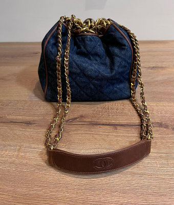 Chanel vintage 斜背包 牛仔 丹寧 水桶包