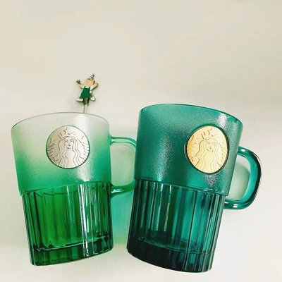 星巴克經典墨綠女神銅章杯銘牌杯帶把馬克杯咖啡杯辦公用帶吸管,特價