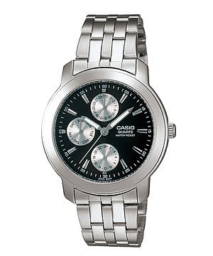 CASIO WATCH 卡西歐簡潔大方時尚優雅黑面三眼設計腕錶 型號：MTP-1192A-1A【神梭鐘錶】