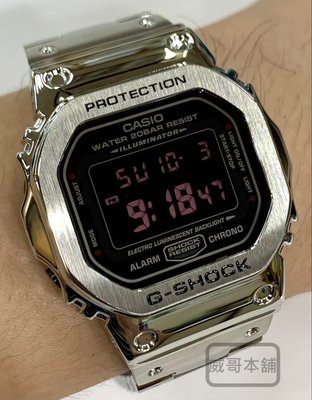 【威哥本舖】G-Shock 全新不鏽鋼改裝實品 DW-5600改裝 DW-5600MS 已改含錶（銀殼黑字款）