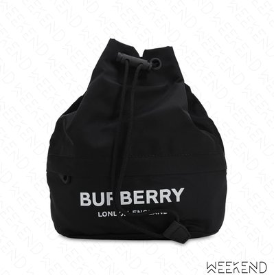 【WEEKEND】 BURBERRY Logo 尼龍 手拿包 水桶包 黑色