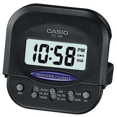 【CASIO 卡西歐】輕巧型摺疊電子鬧鐘(黑-PQ-30B-1DF)(白PQ-30B-7DF)灰PQ-30-【神梭鐘錶】