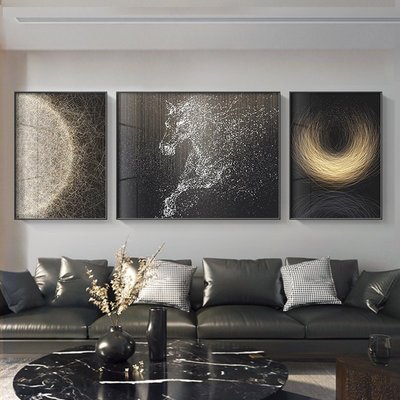 【熱賣精選】現代簡約客廳裝飾畫抽象高級感沙發背景墻掛畫輕奢風晶瓷三聯壁畫