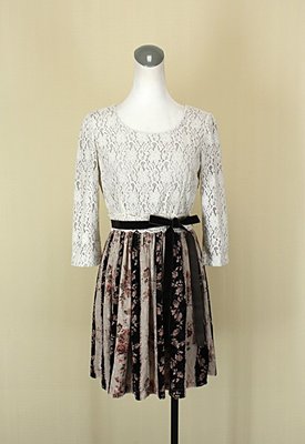 貞新二手衣 LEST ROSE 日本 白色雕花圓領長袖蕾絲絲絨洋裝M(2號)(41650)