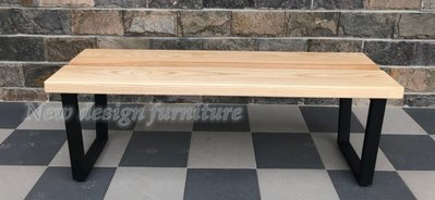【N D Furniture】台南在地家具-工業風黑砂鐵方管腳栓木色實木兩辦長板凳/候客凳130cmFJ