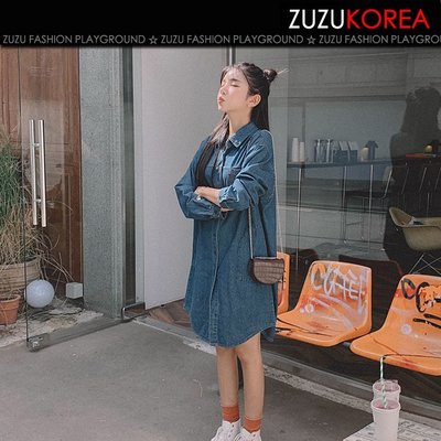 大尺碼。100%韓國空運 [ZUZUKOREA] 率性有型 簡單俐落俏皮感單寧連身裙(M~L) 207625