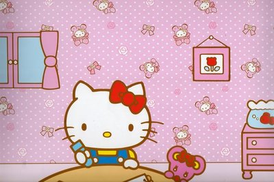 禾豐窗簾坊]三麗鷗 Sanrio 卡通壁紙 Hello Kitty 粉紫色點點款/壁紙裝潢施工實績/壁