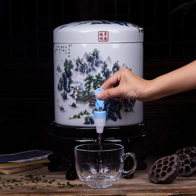 陶瓷過濾水缸涼水壺用大號冷水壺帶龍頭儲水罐瓷水桶大容量帶蓋