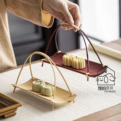 竹製手工婚慶糕點擺台復古中式創意茶點盤水果籃家用小托盤小提籃【我的寶貝】