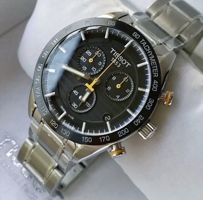TISSOT PRS516 黑色面錶盤 陶瓷錶圈 銀色不鏽鋼錶帶 石英 三眼計時 男士手錶T1004171105100天梭腕錶