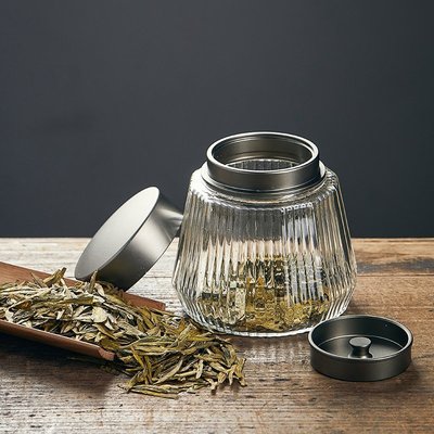 “正品”耐熱玻璃錘紋茶葉罐小號儲茶罐功夫茶具存茶倉家用密封茶罐