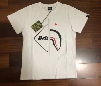 日本bathing ape bape shark FCRB 聯名款鯊魚圖案白色短袖T恤tee