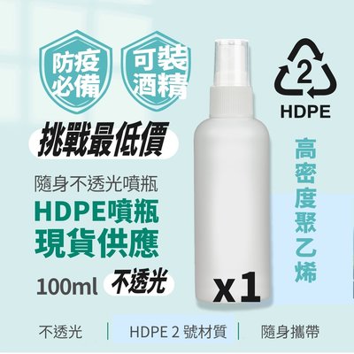 不透光HDPE2號噴霧分裝瓶-100ml(可裝酒精次氯酸水)-1入