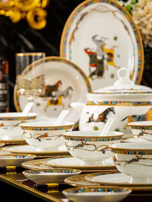 景德鎮陶瓷碗碟套裝愛馬仕復古輕奢歐式家用餐具微波爐烤箱專用-萬物起源