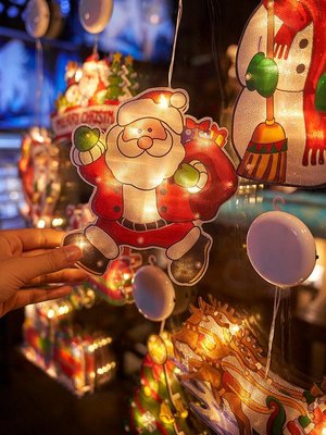 LED圣誕節裝飾品發光圣誕樹掛件老人雪人掛件彩燈吸盤燈場景布置