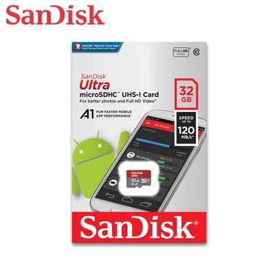 SanDisk 32GB 手機擴充記憶卡 Ultra A1 MicroSD 台灣保固公司貨 (SD-SQUA4-32G)