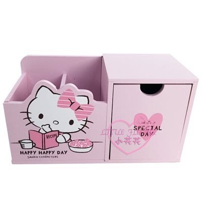 ♥小花花日本精品♥Hello Kitty 造型橫式木質筆筒收納盒~3