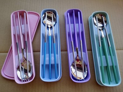 現貨 環保 餐具3件套裝組 環保筷子 湯匙 叉子 304不銹鋼材質 共4色 ~南非商店街