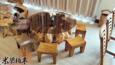 【米蘭柚木傢俱】全柚木大奇木桌椅組 - 樹頭根款、泡茶桌、洽談桌..八椅一桌