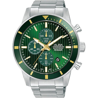 ALBA 雅柏 Active 活力三眼計時腕錶-45mm綠(VD57-X217G/AM3953X1)