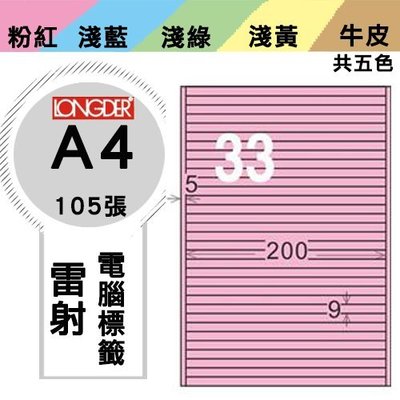 OL嚴選【longder龍德】電腦標籤紙 33格 LD-8118-R-A 粉紅色 105張 影印 雷射 貼紙 兩盒免運