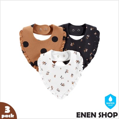 『Enen Shop』@Carters 花卉/點點花邊款領巾式造型圍兜三件組 #1M756410  **鈕釦款**
