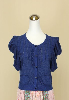 ◄貞新二手衣►kistina 吉思緹娜 土耳其藍圓領短袖棉質外套罩衫L號(17695)