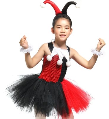 【小阿霏】中大童 含配件超值兒童萬聖節服裝 小丑女cosplay化裝舞會造型 女童tutu洋裝 CL215