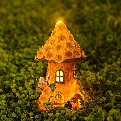 樹脂樹屋太陽能裝飾燈小房子擺件戶外別墅花園庭院家居陽臺擺飾