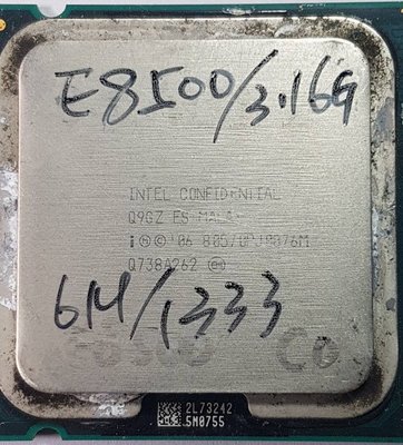 Intel Core 2 Duo E8500 Q9GZ/ES無鎖頻版/775腳位/3.16G/6M快取/雙核心/45奈米