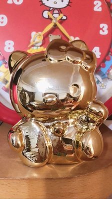 【薰衣草舖子】絕版商品 日本進口 HELLO KITTY 瓷器 金色招財 撲滿。存錢筒