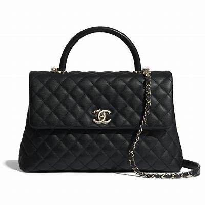 已售~全新專櫃正品Chanel Coco Handle 28公分 經典黑色荔枝牛皮～櫃上價超過20萬
