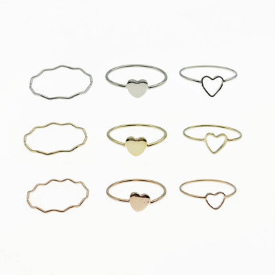 韓國 金屬 愛心 曲線 簍空 一組三入 三色 精緻 造型 戒指