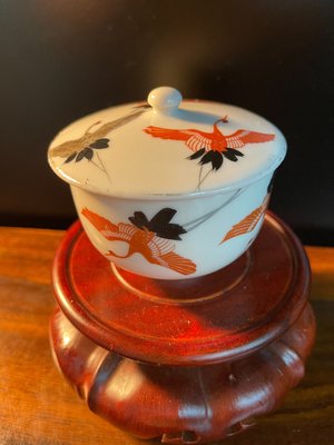 『華山堂』瓷器文物 早期收藏 光復 飛鶴 紅鶴杯子 蓋杯 完整