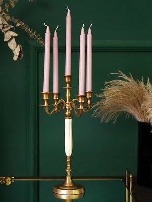 蠟燭臺軟裝飾品歐式復古進口黃銅蠟燭臺樣板房5頭燭臺餐桌上擺件擺設~特價
