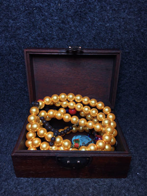 花梨木鑲嵌玉石收藏盒內藏珍珠朝珠朝珠尺寸直4699