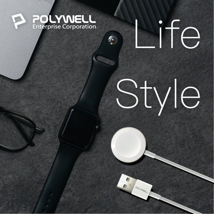 【珍愛頌】寶利威爾 USB磁吸充電線 充電座 100公分 適用 Apple Watch iWatch POLYWELL