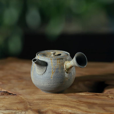 日本回流茶具灰色側把壺日式小茶壺橫手急須手工柴燒茶器常滑燒近