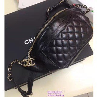 【二手正品】 98新Chanel Waist Bag 黑色金A57929 CC拼接金鍊菱格紋腰包