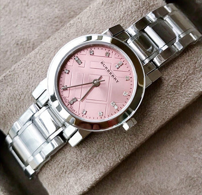 BURBERRY 粉色錶盤 銀色不鏽鋼錶帶 石英 女士手錶 BU9223