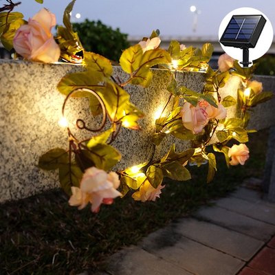 led燈串 戶外庭院裝飾玫瑰花藤條燈 新款彩燈串 太陽能玫瑰花燈串