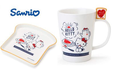 組合特惠《現貨》三麗鷗 Hello Kitty 凱蒂貓 早餐系列 吐司造型盤+馬克杯組~可機洗可微波~日本製~心心小舖