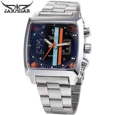 現貨男士手錶腕錶速賣通 JARAGAR 方形電視機日期男士全自動機械錶鋼帶男錶