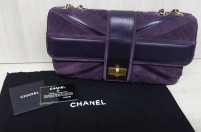 Chanel 超美的紫色麂皮Jumbo肩背英國國旗限量包