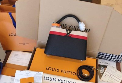 二手Louis Vuitton LV Capucines BB 黑三拼色小號手提包 27