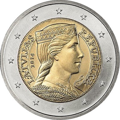 【首年幣】EURO 拉脫維亞2014年發行 歐元首年幣 民族風少女2歐元(德國鑄造)