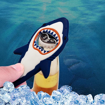 創意鯊魚啤酒開瓶器軟膠強磁冰箱貼啤酒啟居家啤酒起海洋魚磁力貼