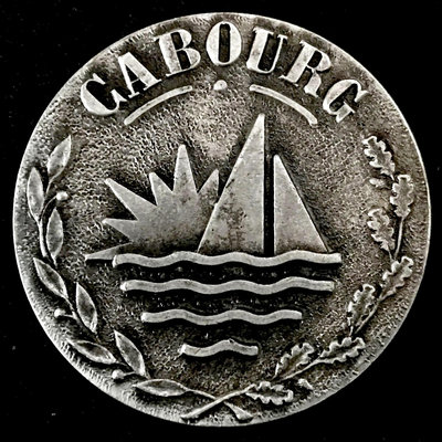 外國錢幣 收藏錢 1979年法國諾曼底卡爾布鎮紀念章 鍍銀章8260